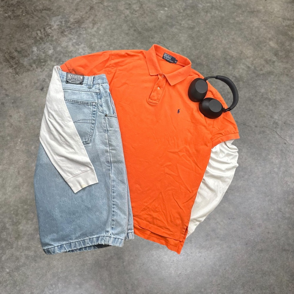 Polo Ralph Lauren Vintage XL Orange Short Sleeve Polo Shirt Y2K Boxy Fit 0517